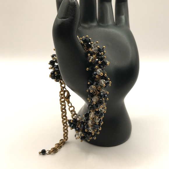 Gold-Tone with Black & Clear Faceted Pin Set Beads Bracelet - Picture 4 of 6